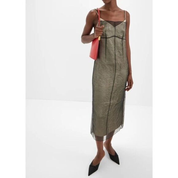 Massimo Dutti Womens Midi Dress Organza EU 36 US 4 Layered Black Lined NWOT - Picture 1 of 9